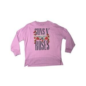 Guns N Roses Pink Sweatshirt Women’s Small Roses Graphic Rock Band Crewneck